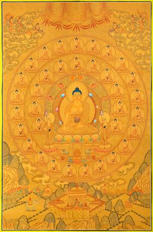 Full 24k Gold Style 35 Buddhas of Confession | Buddhist Art | Thangka Painting | Religious Wall Decor